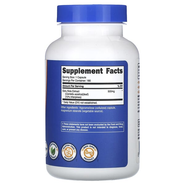 Alternative view of Nutricost, Gotu Kola, 500 mg, 180 Capsules