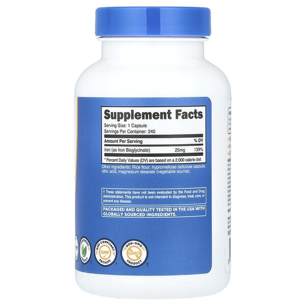 Alternative view of Nutricost, Iron, 25 mg , 240 Capsules