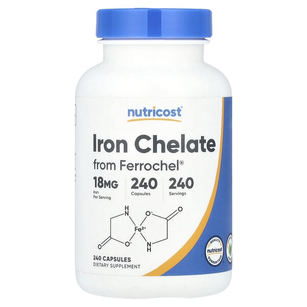 Nutricost, Iron Chelate From Ferrochel®, 18 mg, 240 Capsules