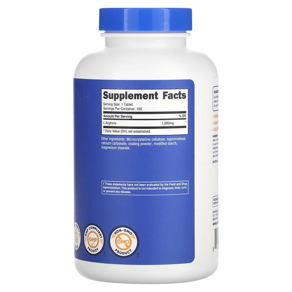 Alternative view of Nutricost, L-Arginine, 1,000 mg, 150 Tablets