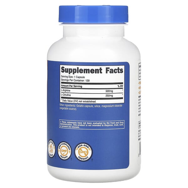 Alternative view of Nutricost, L-Arginine & L-Citrulline, 120 Capsules