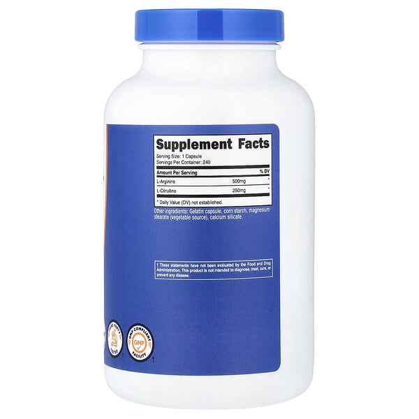 Alternative view of Nutricost, L-Arginine + L-Citrulline, 240 Capsules