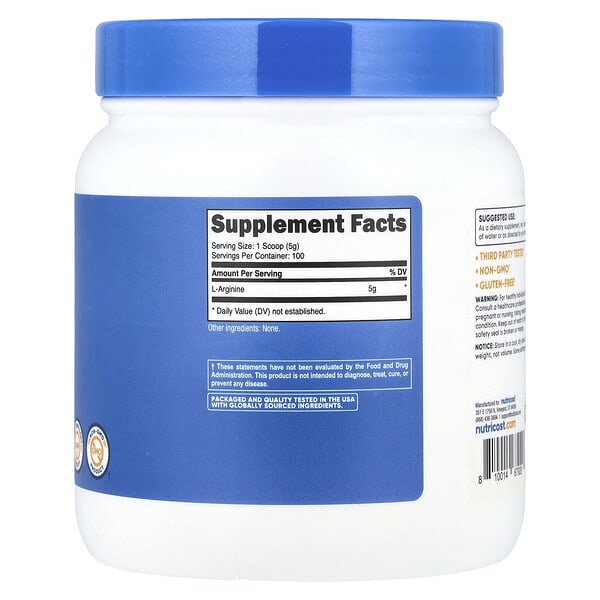 Alternative view of Nutricost, L-Arginine, Unflavored, 17.9 oz (500 g)