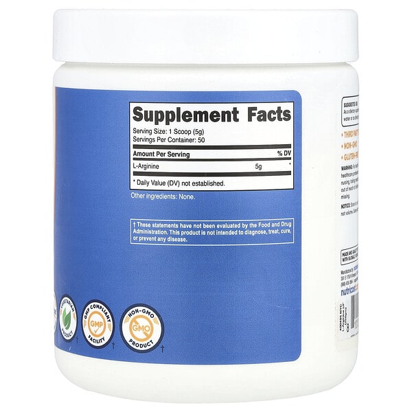 Alternative view of Nutricost, L-Arginine, Unflavored, 8.9 oz (250 g)