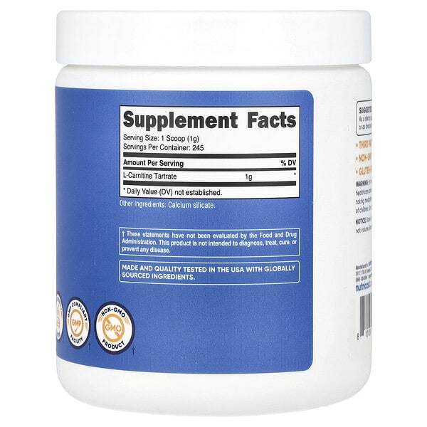 Alternative view of Nutricost, L-Carnitine Tartrate, Unflavored, 8.9 oz (250 g)