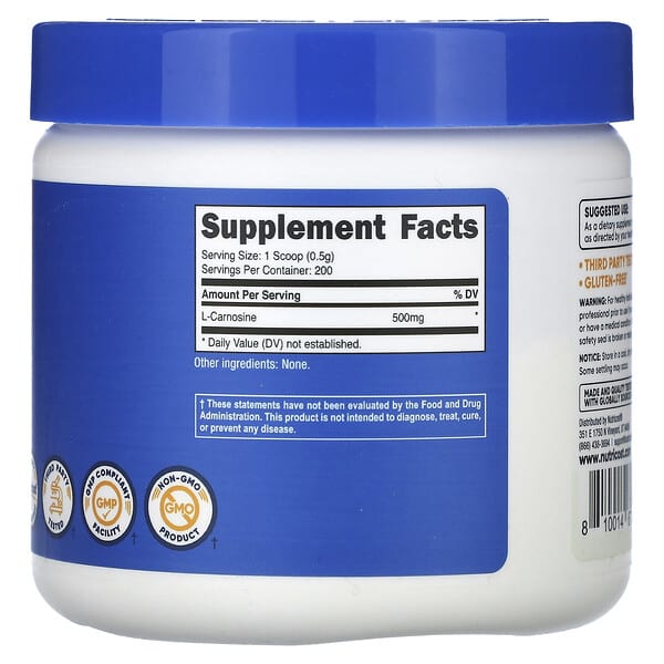 Alternative view of Nutricost, L-Carnosine, Unflavored, 3.5 oz (100 g)