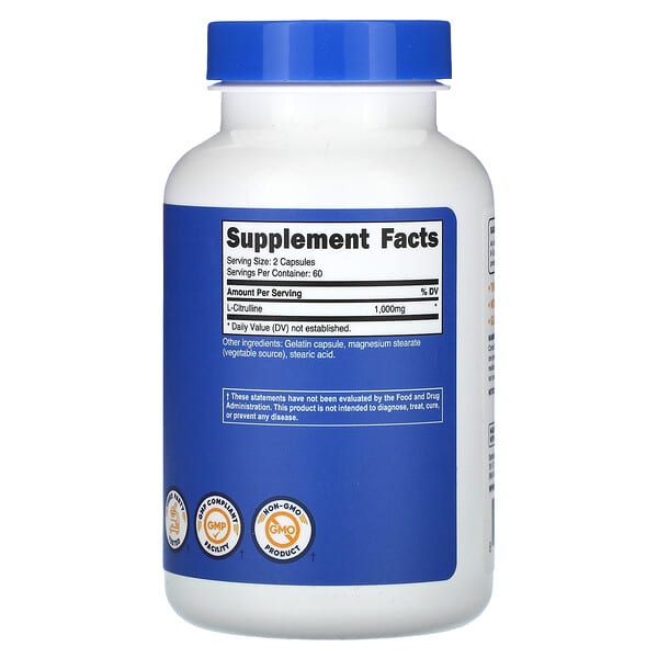 Alternative view of Nutricost, L-Citrulline, 120 Capsules (500 mg per Capsule)