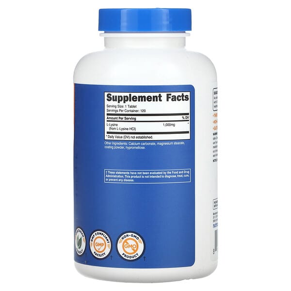 Alternative view of Nutricost, L-Lysine, 1,000 mg, 120 Tablets