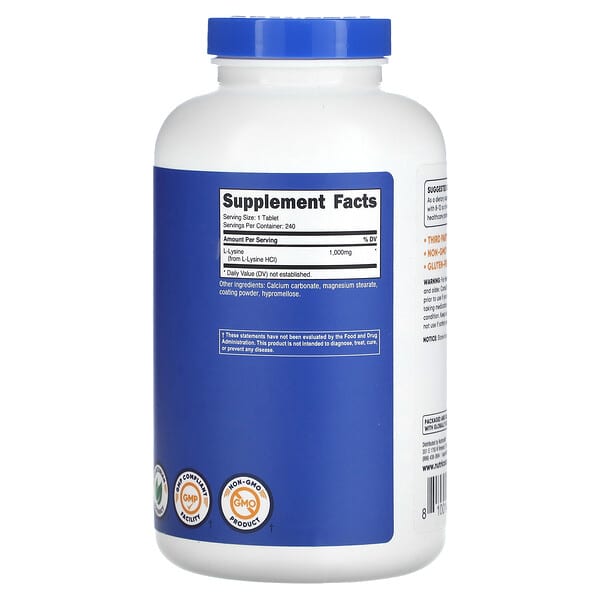Nutricost, L-Lysine, 1,000 mg , 240 Tablets 2 Nutricost, L-Lysine, 1,000 mg , 240 Tablets - Ảnh 2