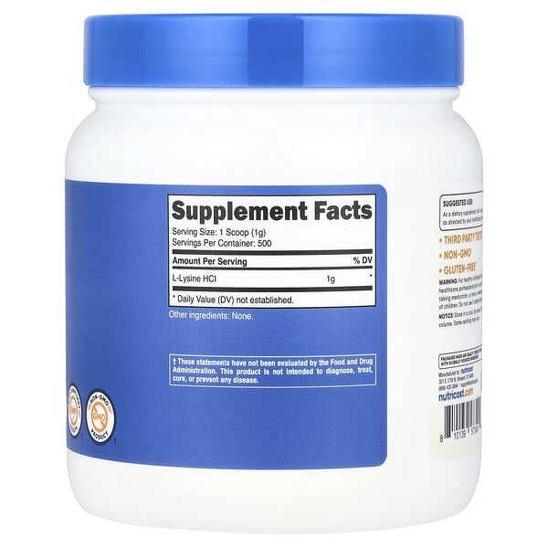 Alternative view of Nutricost, L-Lysine, Unflavored, 17.9 oz (500 g)