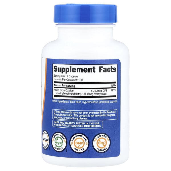 Alternative view of Nutricost, L-Methylfolate, 1,000 mcg, 120 Capsules