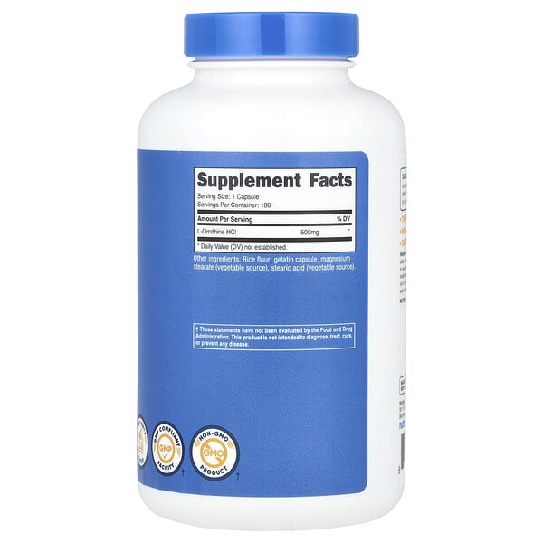 Alternative view of Nutricost, L-Ornithine, 500 mg, 180 Capsules
