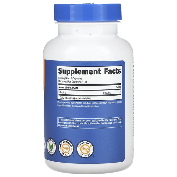 Alternative view of Nutricost, L-Proline, 180 Capsules (500 mg per Capsule)