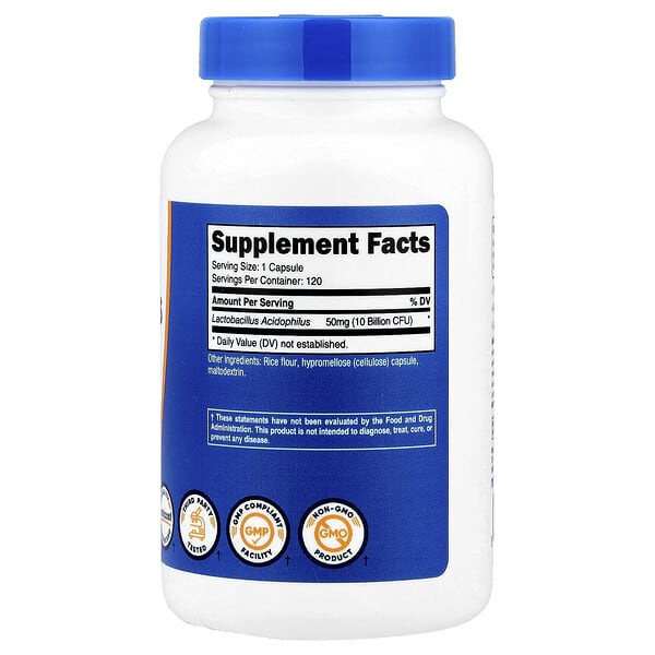 Alternative view of Nutricost, Lactobacillus Acidophilus, 50 mg (10 Billion CFU), 120 Capsules