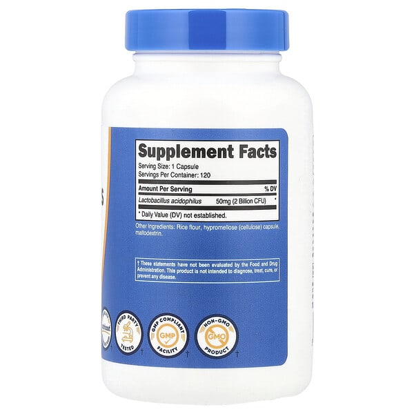 Alternative view of Nutricost, Lactobacillus Acidophilus, 50 mg (2 Billion CFU), 120 Capsules