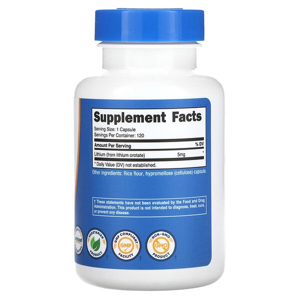 Alternative view of Nutricost, Lithium Orotate, 5 mg, 120 Capsules