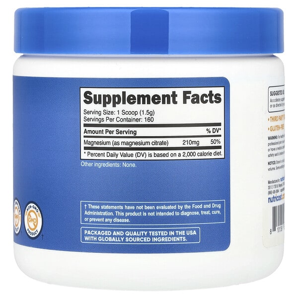 Nutricost, Magnesium Citrate, Unflavored, 8.9 oz (250 g) 2 Nutricost, Magnesium Citrate, Unflavored, 8.9 oz (250 g) - Ảnh 2