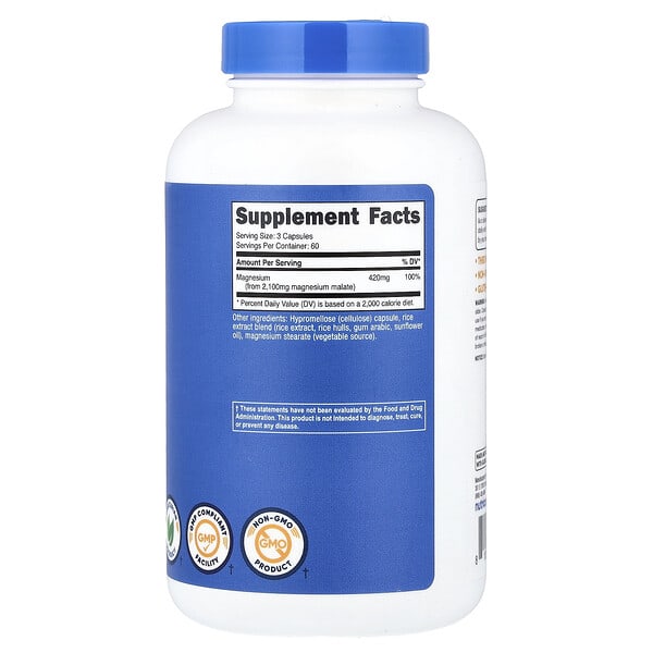 Alternative view of Nutricost, Magnesium Malate, 180 Capsules (700 mg per Capsule)