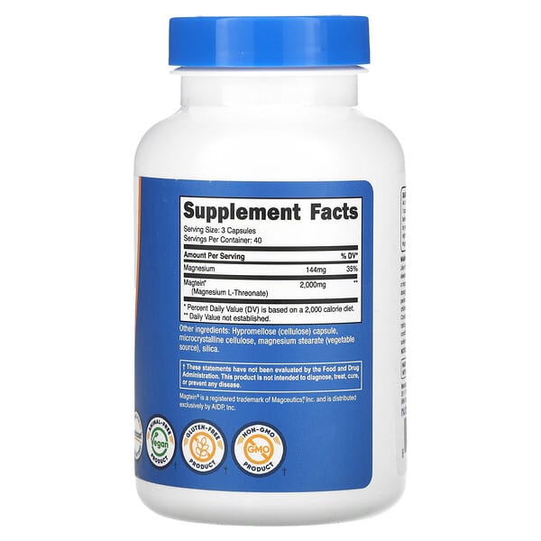 Nutricost, Magtein®, Magnesium L-Threonate, 120 Capsules (666 mg per Capsule) 2 Nutricost, Magtein®, Magnesium L-Threonate, 120 Capsules (666 mg per Capsule) - Ảnh 2