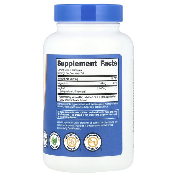 Nutricost, Magtein®, Magnesium L-Threonate, 90 Capsules (666 mg per Capsule) 2 Nutricost, Magtein®, Magnesium L-Threonate, 90 Capsules (666 mg per Capsule) - Ảnh 2