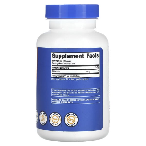 Alternative view of Nutricost, Melatonin , 20 mg, 240 Capsules