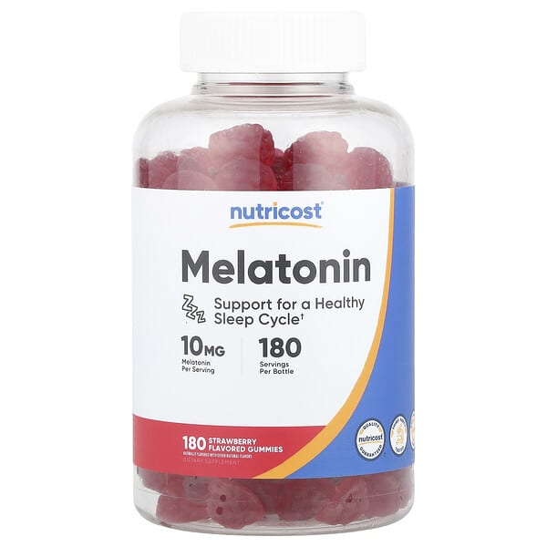 Nutricost, Melatonin Gummies, Strawberry, 10 mg, 180 Gummies 2 Nutricost, Melatonin Gummies, Strawberry, 10 mg, 180 Gummies