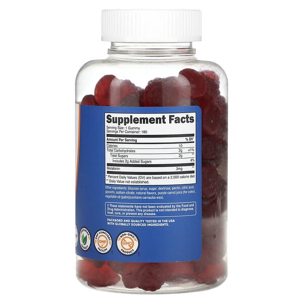 Alternative view of Nutricost, Melatonin Gummies, Strawberry, 3 mg, 180 Gummies