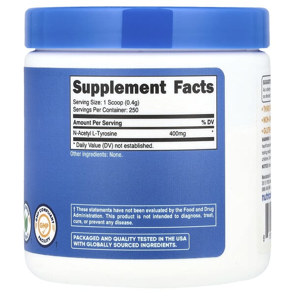 Alternative view of Nutricost, N-Acetyl L-Tyrosine, Unflavored, 3.6 oz (100 g)
