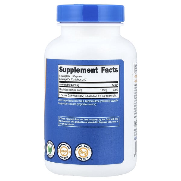 Alternative view of Nutricost, Niacin, 100 mg, 240 Capsules
