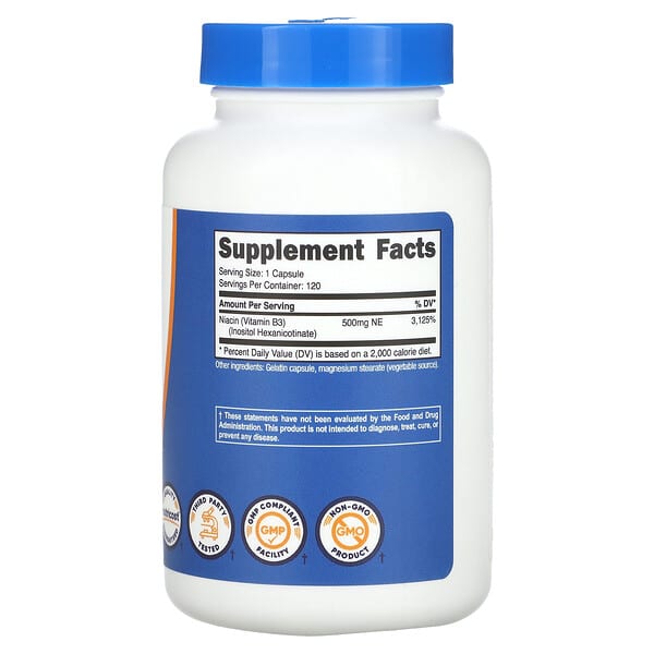 Alternative view of Nutricost, Niacin, Flush-Free, 500 mg, 120 Capsules