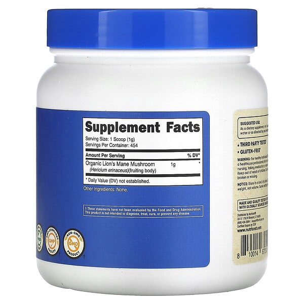 Alternative view of Nutricost, Organic Lion's Mane Mushroom, Unflavored, 1 lb (454 g)