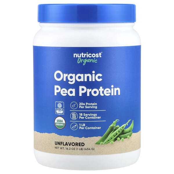 Nutricost, Organic Pea Protein, Unflavored, 1 lb (454 g)