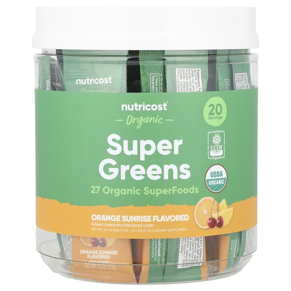 Nutricost, Organic Super Greens, Orange Sunrise, 20 Stick Packs, 0.4 oz (11 g) Each
