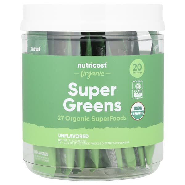 Nutricost, Organic Super Greens, Unflavored, 20 Stick Packs, 0.36 oz (10 g) Each 3 Nutricost, Organic Super Greens, Unflavored, 20 Stick Packs, 0.36 oz (10 g) Each