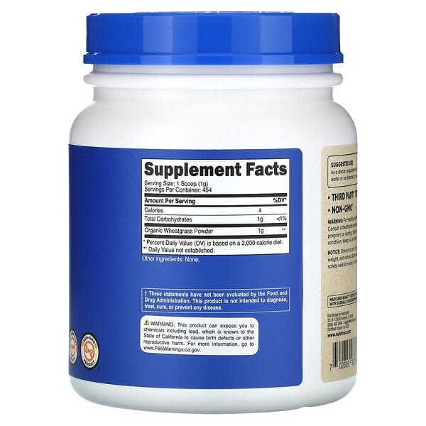 Alternative view of Nutricost, Organic Wheatgrass, Unflavored, 16 oz (454 g)