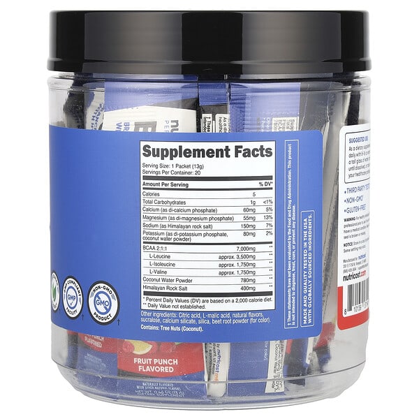 Alternative view of Nutricost, Performance, BCAA+, Fruit Punch, 20 Packets, 0.5 oz (13 g) Each