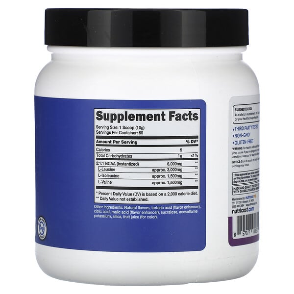 Alternative view of Nutricost, Performance, BCAA, Grape, 1.3 lb (600 g)
