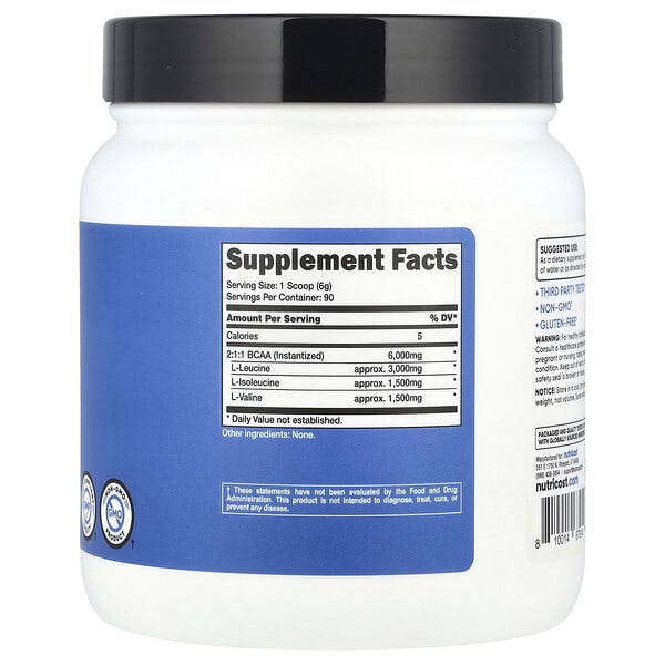 Alternative view of Nutricost, Performance, BCAA, Unflavored, 1.2 lb (540 g)