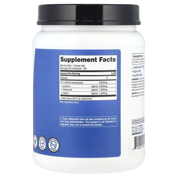 Alternative view of Nutricost, Performance, BCAA, Unflavored, 2 lb (900 g)
