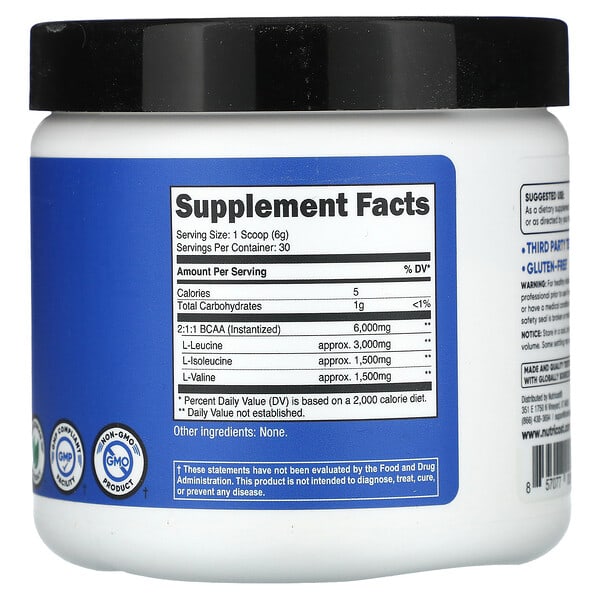 Alternative view of Nutricost, Performance, BCAA, Unflavored, 6.3 oz (180 g)