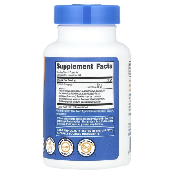 Alternative view of Nutricost, Probiotic Complex, >1 Billion CFU, 60 Capsules