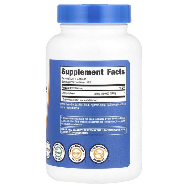 Alternative view of Nutricost, Serrapeptase, 20 mg (40,000 SPU), 120 Capsules