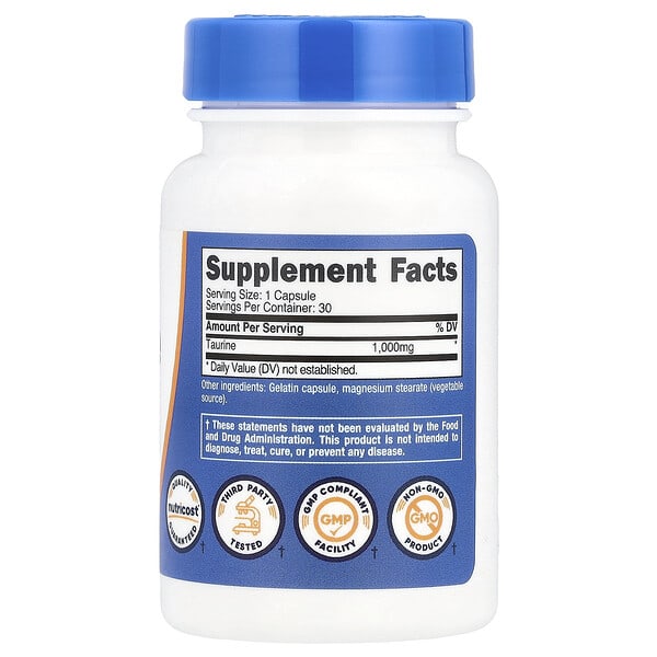 Alternative view of Nutricost, Taurine, 1,000 mg, 30 Capsules