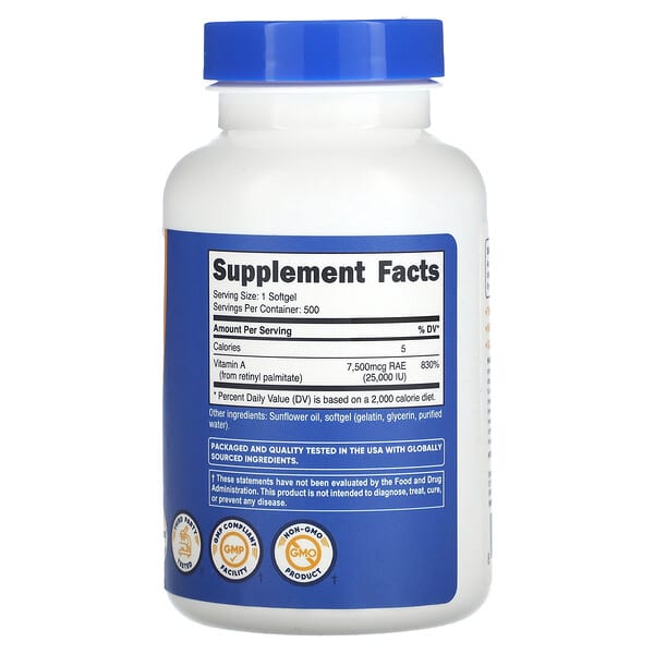 Alternative view of Nutricost, Vitamin A, 25,000 IU, 500 Softgels