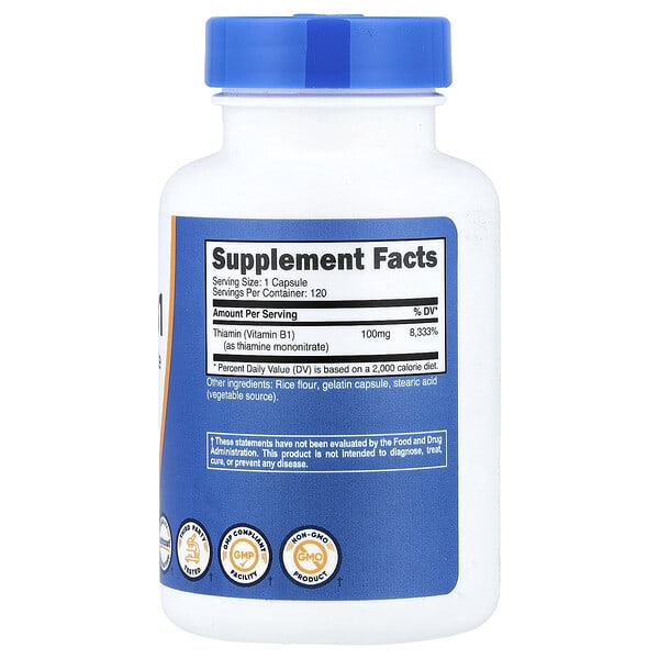 Nutricost, Vitamin B1, 100 mg, 120 Capsules 2 Nutricost, Vitamin B1, 100 mg, 120 Capsules - Ảnh 2