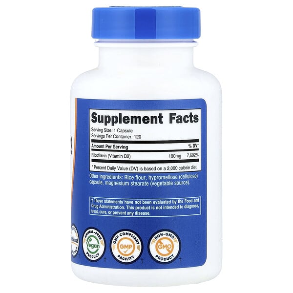 Alternative view of Nutricost, Vitamin B2, 100 mg, 120 Capsules