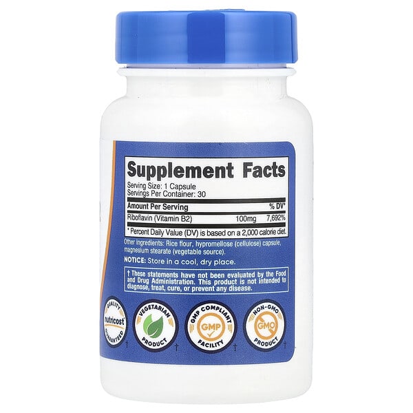 Alternative view of Nutricost, Vitamin B2, 100 mg, 30 Capsules