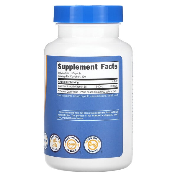 Alternative view of Nutricost, Vitamin B5, 500 mg, 120 Capsules