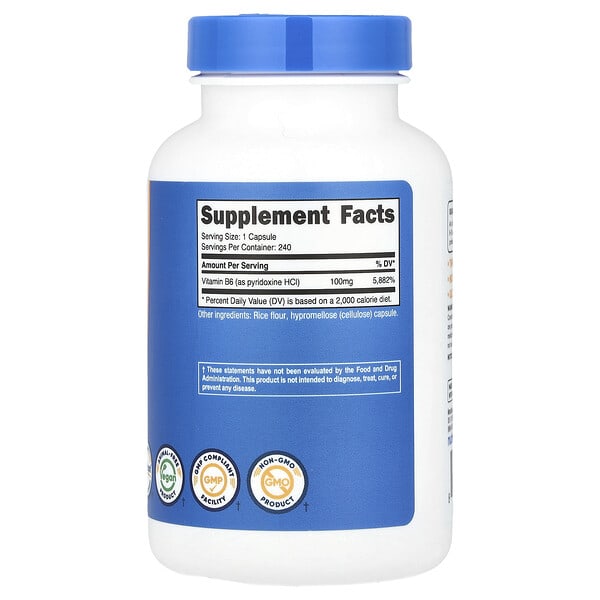 Alternative view of Nutricost, Vitamin B6, 100 mg, 240 Capsules