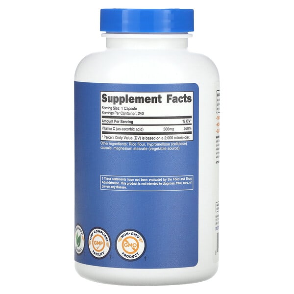 Alternative view of Nutricost, Vitamin C, 500 mg, 240 Capsules